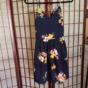 Monteau Navy Floral Midi Dress